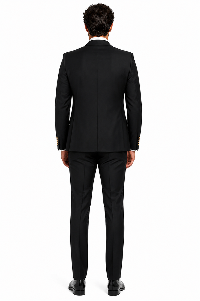 Rossi Man Mens Black Slim Fit Suit Double-Breasted Modern Classic
