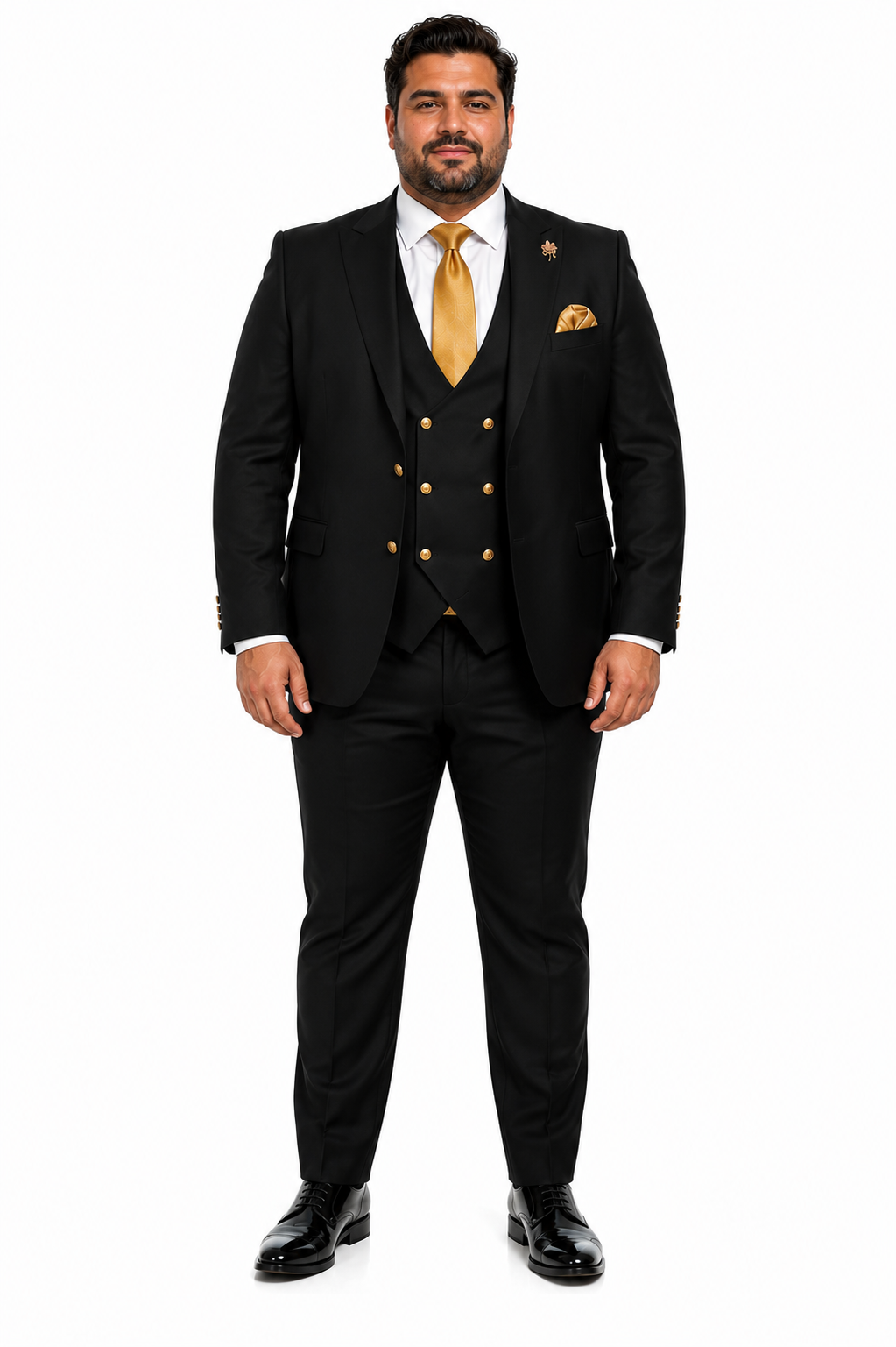 Rossi Man Mens Black Slim Fit Suit Double-Breasted Modern Classic
