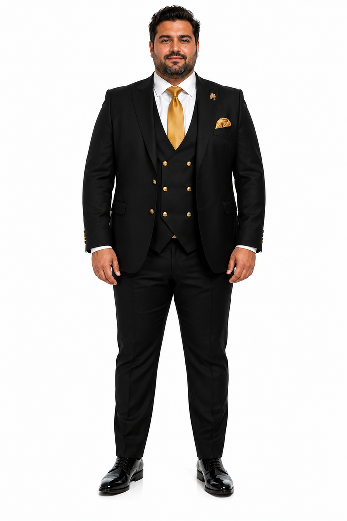 Rossi Man Mens Black Slim Fit Suit Double-Breasted Modern Classic