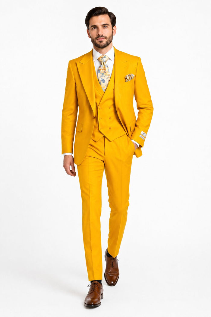 Rossi Man ELI RM103 Modern Fit 3-Piece Mens Suit in Bold Yellow