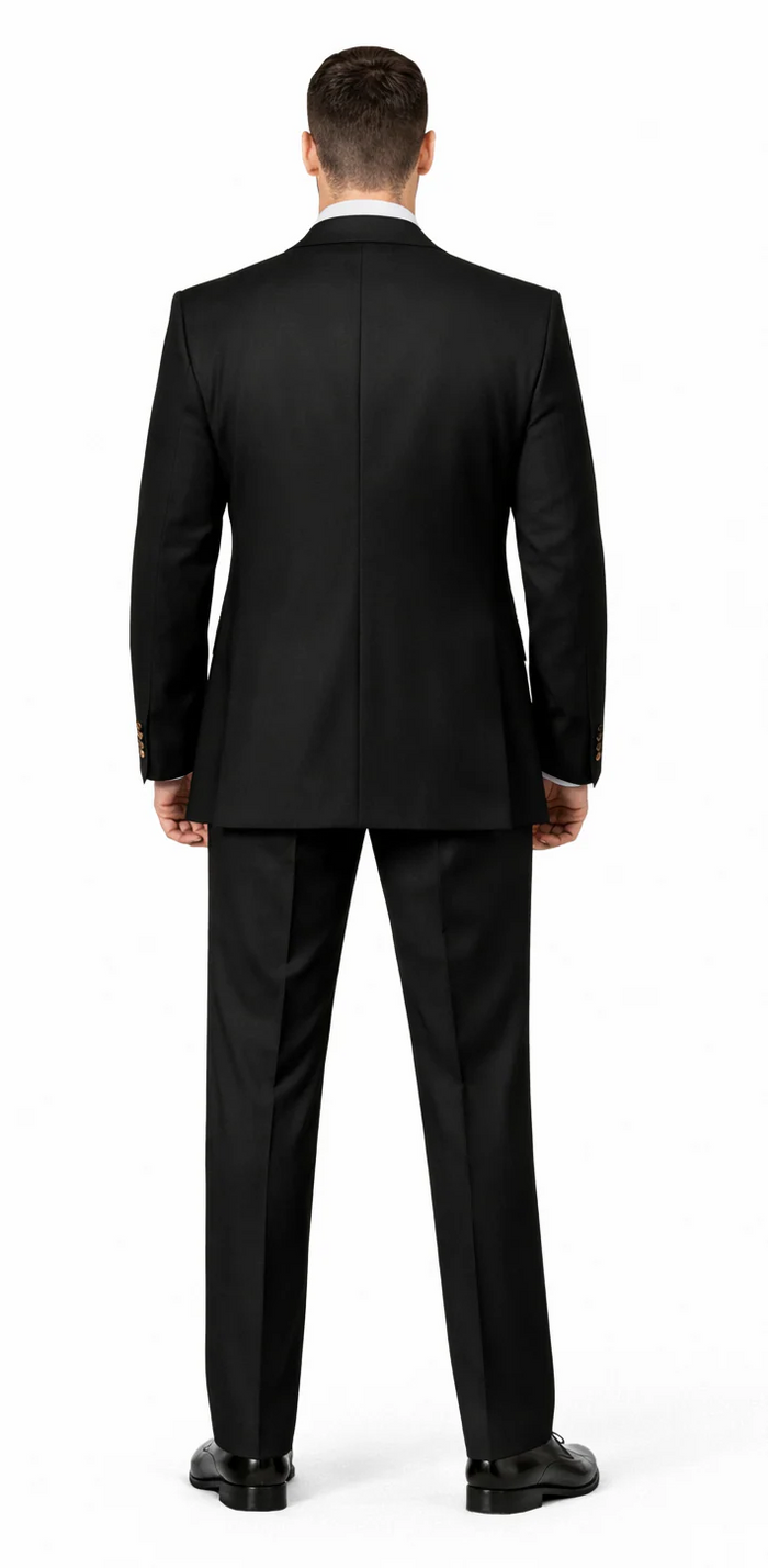 Rossiman Black Suit for Men Classic 1-Button Peak Lapel Jacket & Double-Breasted Vest