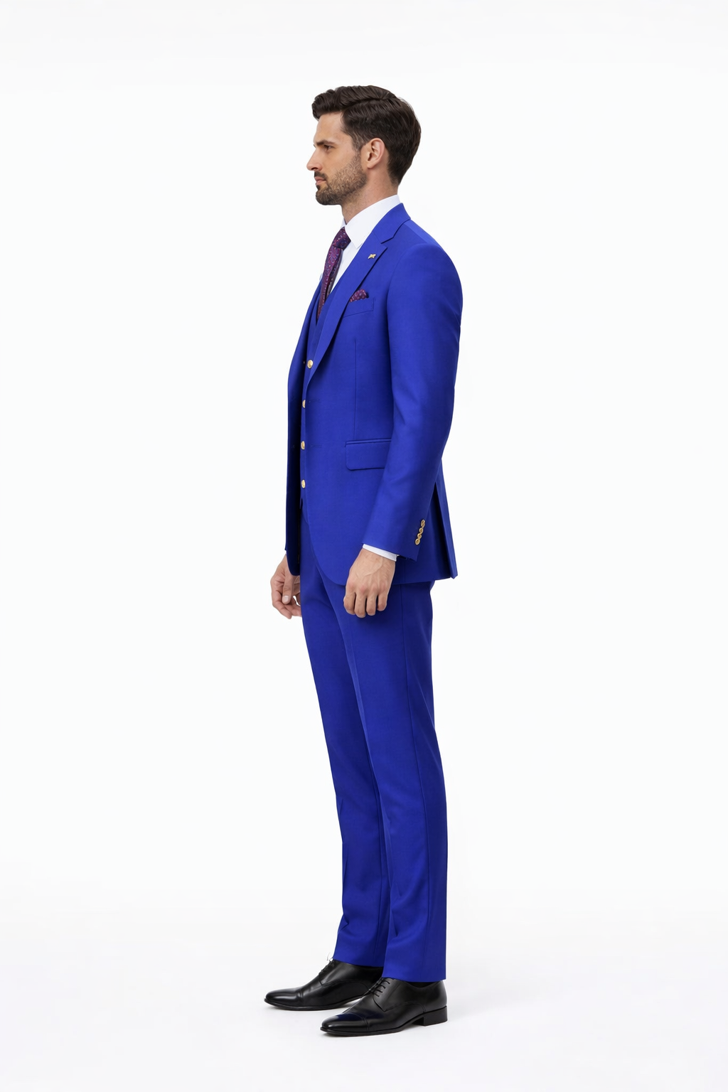 Rossiman Royal Blue Suit for Men Classic 1-Button Peak Lapel Jacket & Double-Breasted Vest
