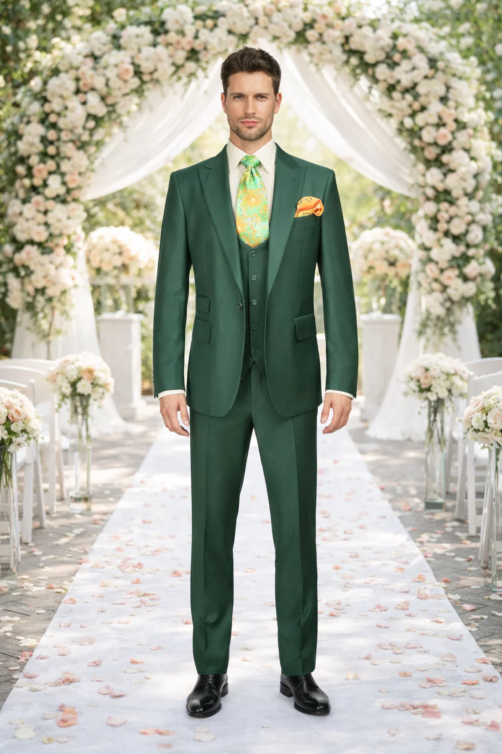 Rossiman Hunter Green Slim Fit Men's Suit 3-Piece Vested Set with Flat Front Trousers