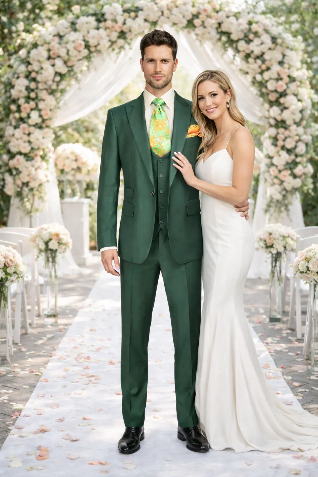 Rossiman Hunter Green Slim Fit Men's Suit 3-Piece Vested Set with Flat Front Trousers