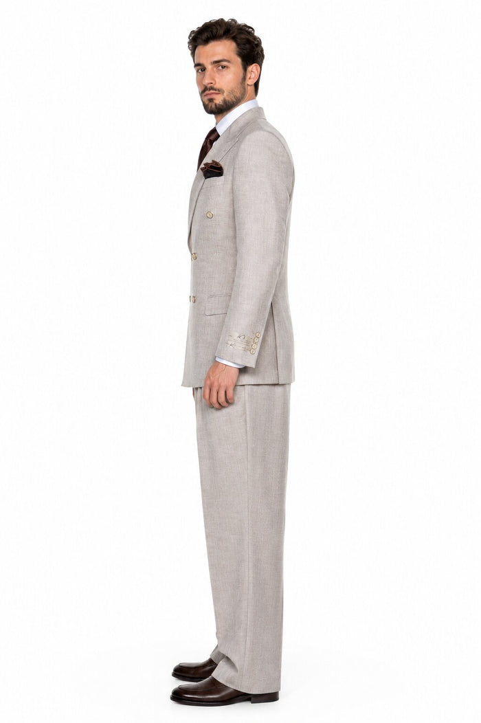 Suits With Baggy Pleated Pants - Wide Leg Pants 100% Wool - Classic Fit in  Light Brown Color by Rossiman
