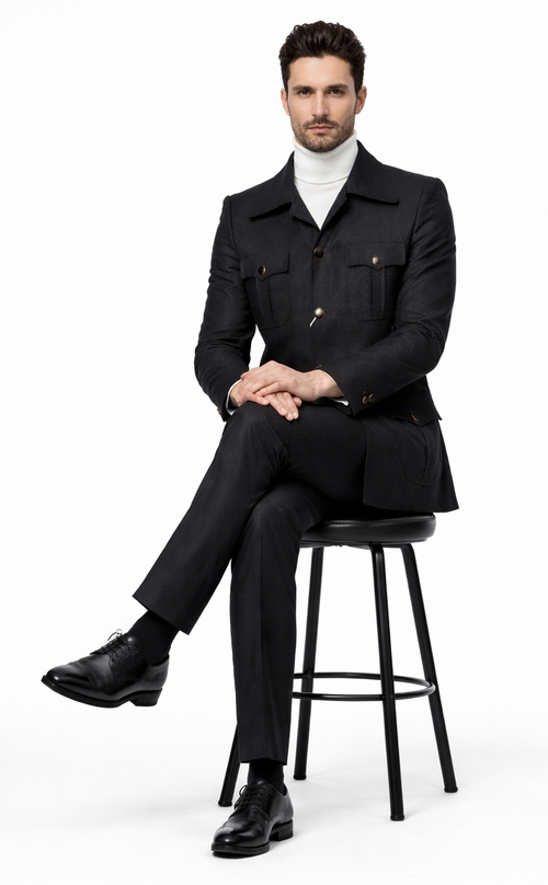 Black Safari Walking Suit for Men â€“ Rossiman Utility Jacket and Trousers Set