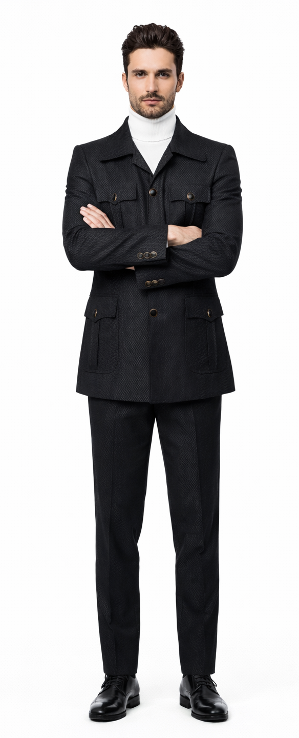 Black Safari Walking Suit for Men â€“ Rossiman Utility Jacket and Trousers Set