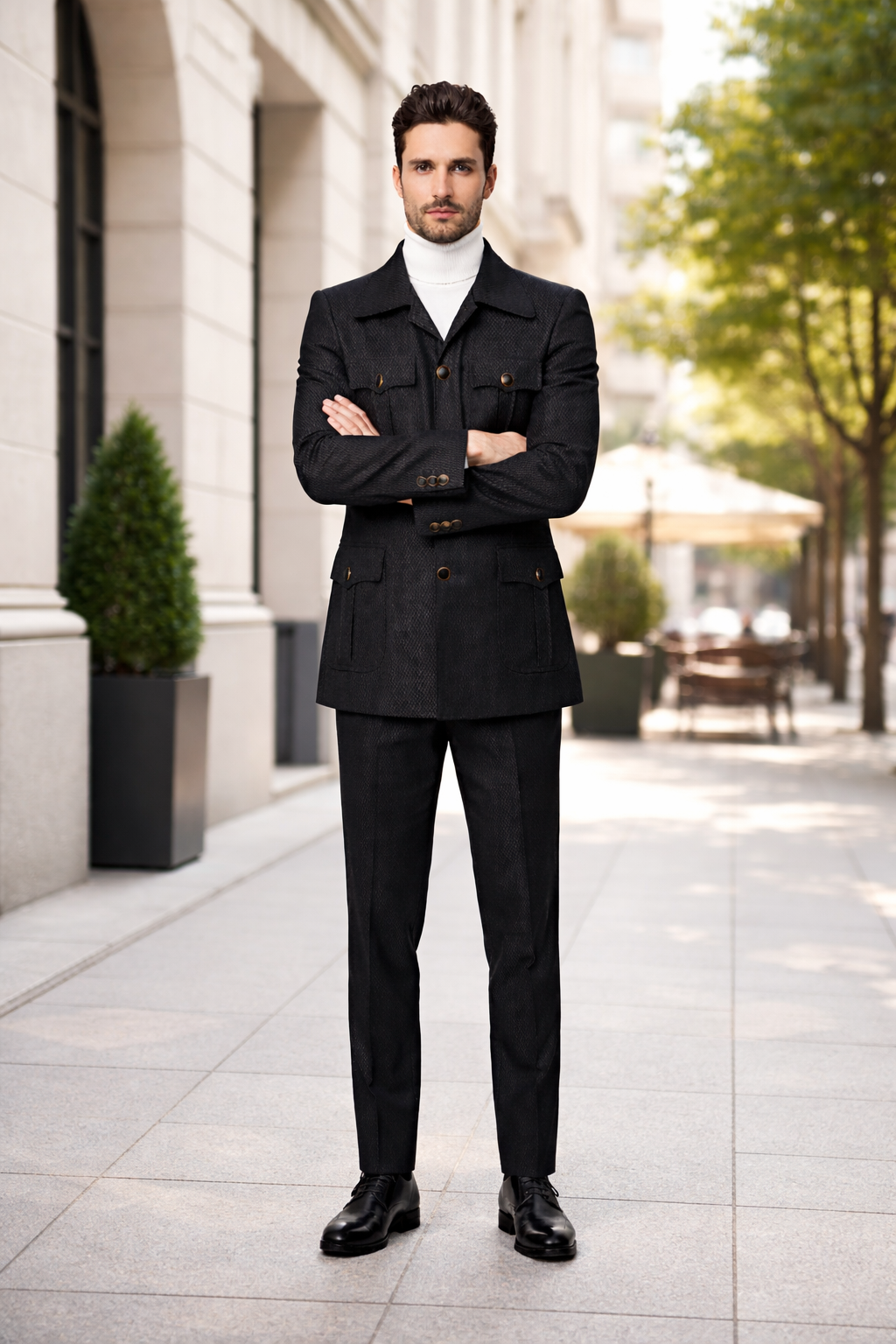 Black Safari Walking Suit for Men â€“ Rossiman Utility Jacket and Trousers Set