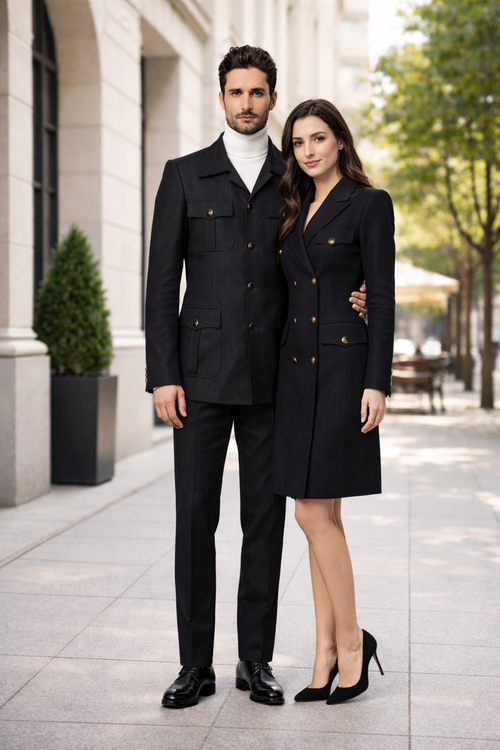 Black Safari Walking Suit for Men â€“ Rossiman Utility Jacket and Trousers Set