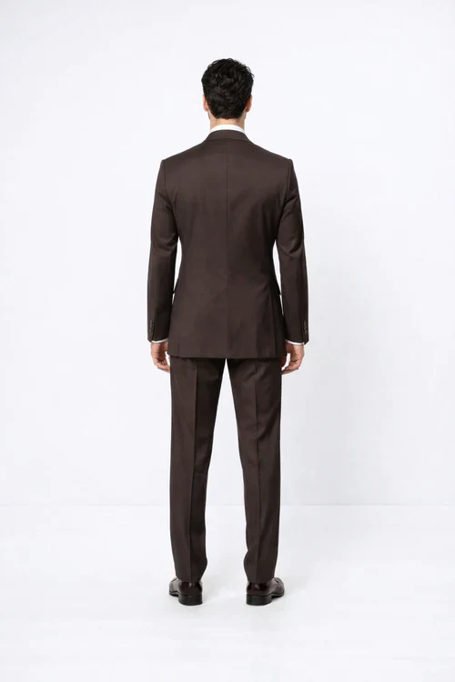 Suits With Baggy Pleated Pants - Wide Leg Pants 100% Wool - Classic Fit in Brown Color by Rossiman - 38 Regular