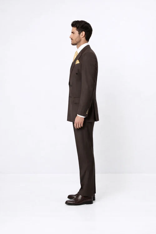 Suits With Baggy Pleated Pants - Wide Leg Pants 100% Wool - Classic Fit in Brown Color by Rossiman
