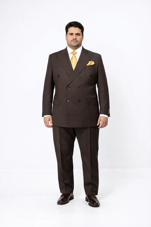Suits With Baggy Pleated Pants - Wide Leg Pants 100% Wool - Classic Fit in Brown Color by Rossiman - 38 Regular