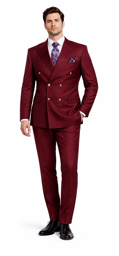 Rossiman Men's Burgundy Slim Fit Formal Suit Modern Double-Breasted Jacket