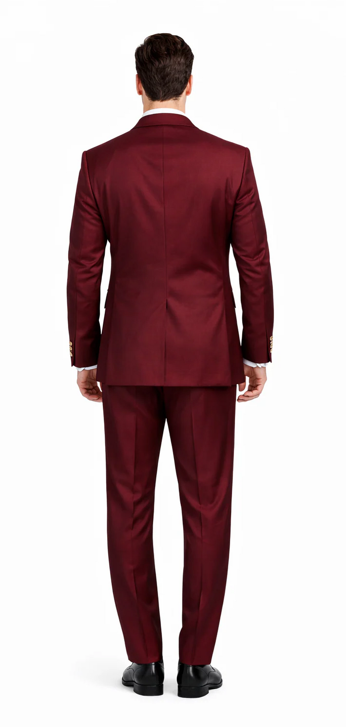 Rossiman Men's Burgundy Slim Fit Formal Suit Modern Double-Breasted Jacket