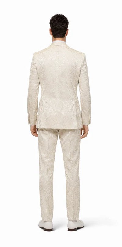 Mens Champaign Ivory  Jacquard Paisley Tuxedo Suit with Satin Shawl Lapel â€“ Elegant Wedding and Prom Outfit By Rossiman