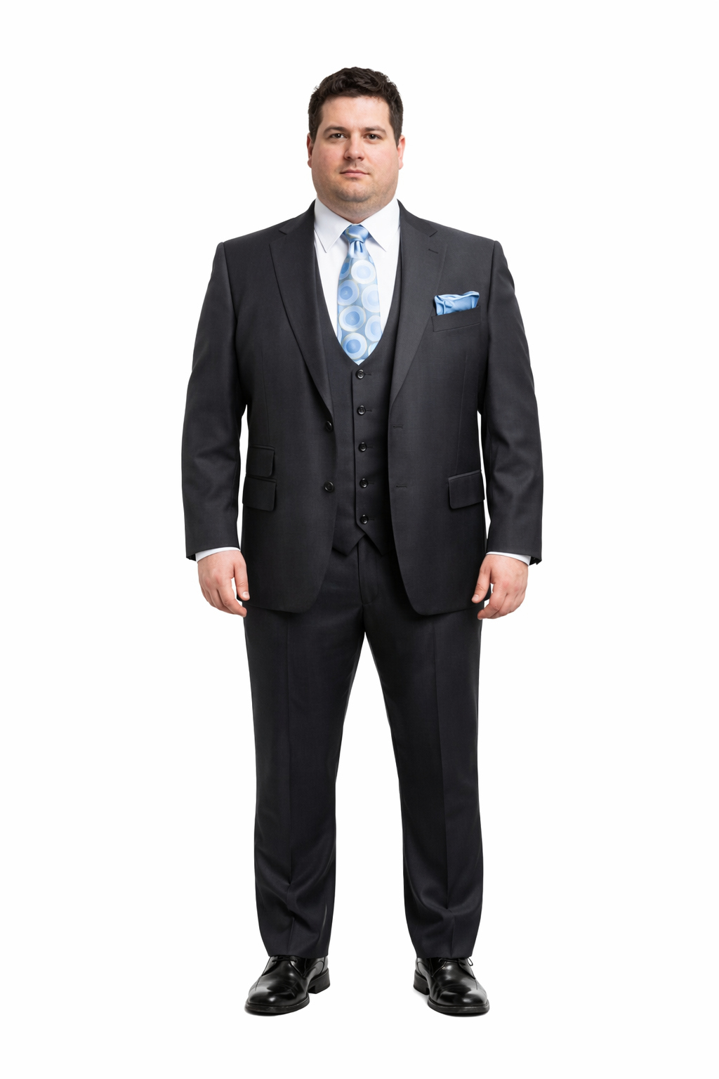Rossiman Men's Dark Gray Slim Fit Suit – 3-Piece Vested Set with Flat Front Pants - 38 Short Jacket+32 Waist Adjustable 28to34)(Height: 5’4”to5’7”)(Neck 15-16.5)S-M)
