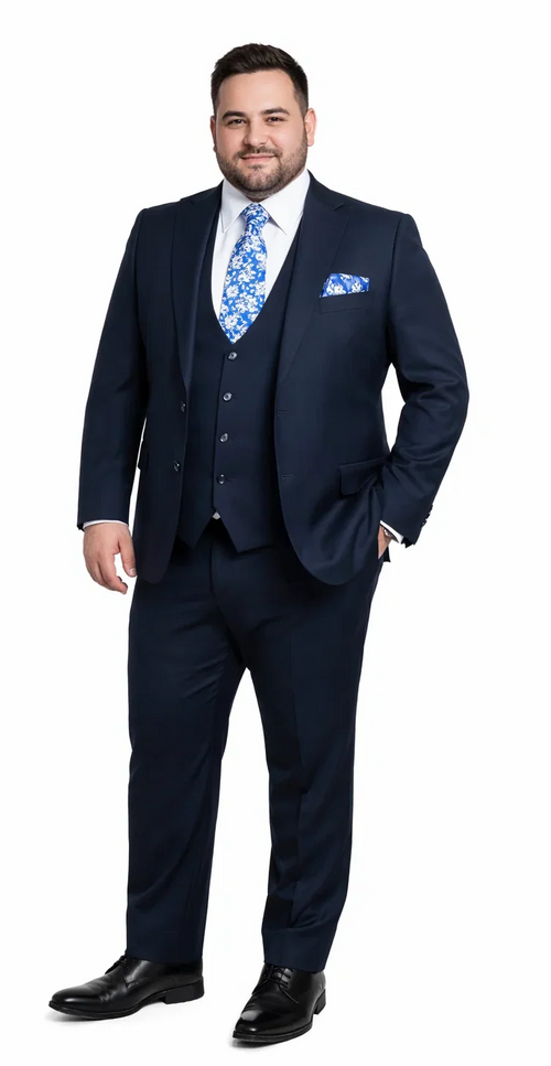 Rossiman Mens Formal Blue Suit Slim Fit Design with Vest and Trousers