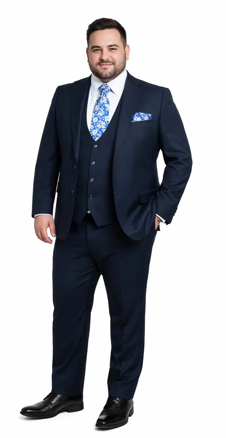 Rossiman Mens Formal Blue Suit Slim Fit Design with Vest and Trousers