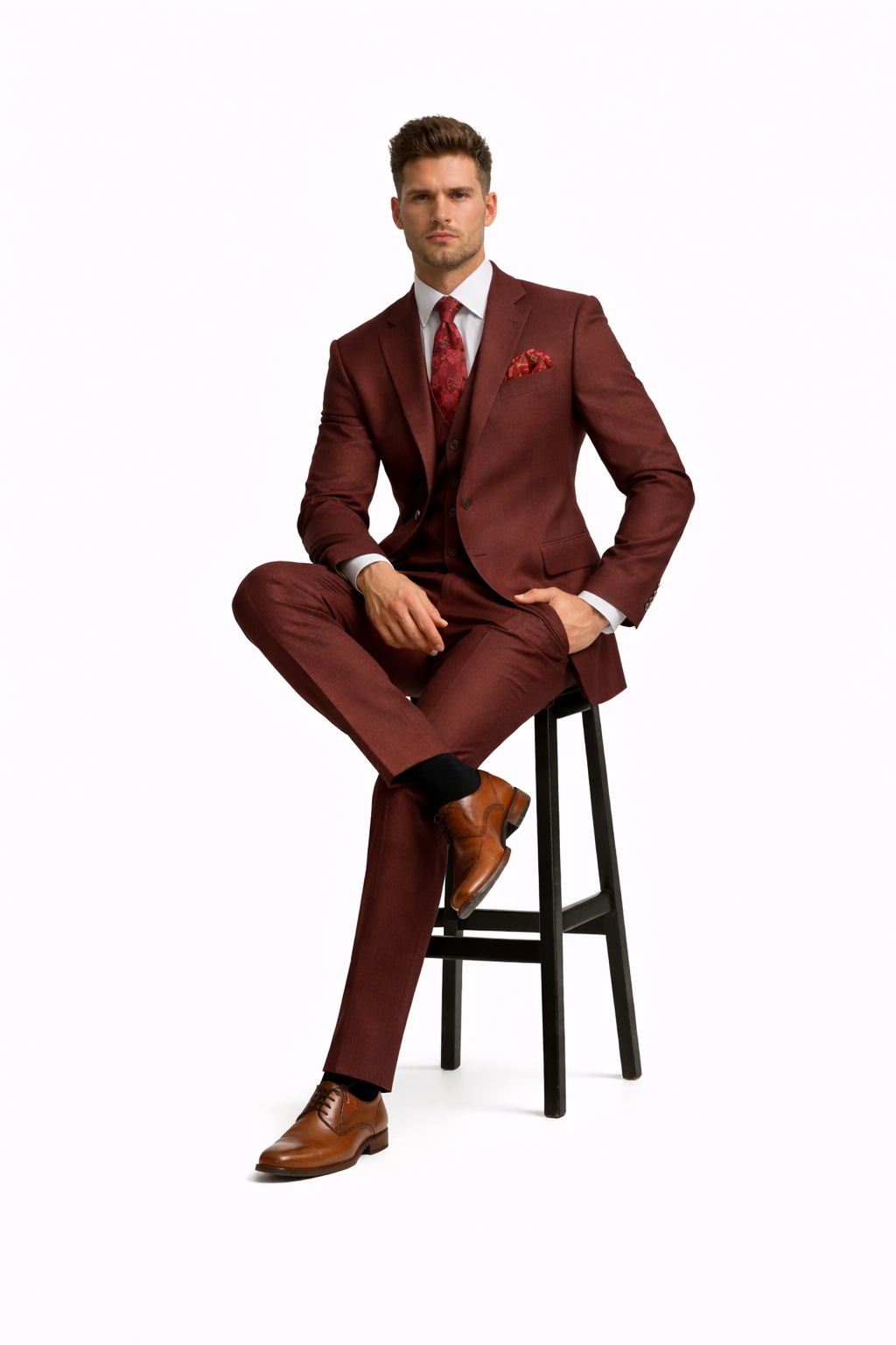 Rossiman Men's Formal Dress Suit – Elegant Tailored Suit-New Designer Collection - 38 Short Jacket+32 Waist Adjustable 28to34)(Height: 5 4 to5 7 )(Neck  15-16.5)S-M)