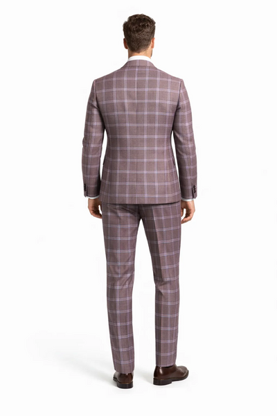 Rossiman Plaid Suit â€“ Gray & Lavender Textured Windowpane Double-Breasted Suit