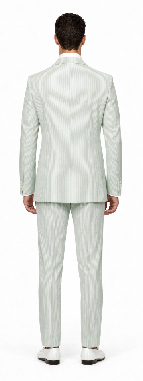 Seersucker Suit Peak Lapel Suit in Color "Light Green" - Summer Fabric Tone on Tone Shadow Stripe By Rossiman