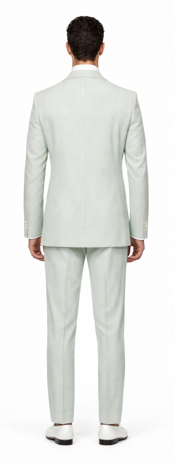 Seersucker Suit Peak Lapel Suit in Color "Light Green" - Summer Fabric Tone on Tone Shadow Stripe By Rossiman