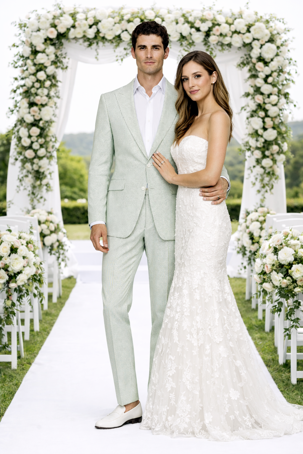 Seersucker Suit Peak Lapel Suit in Color "Light Green" - Summer Fabric Tone on Tone Shadow Stripe By Rossiman - 34 Short or Extra Small