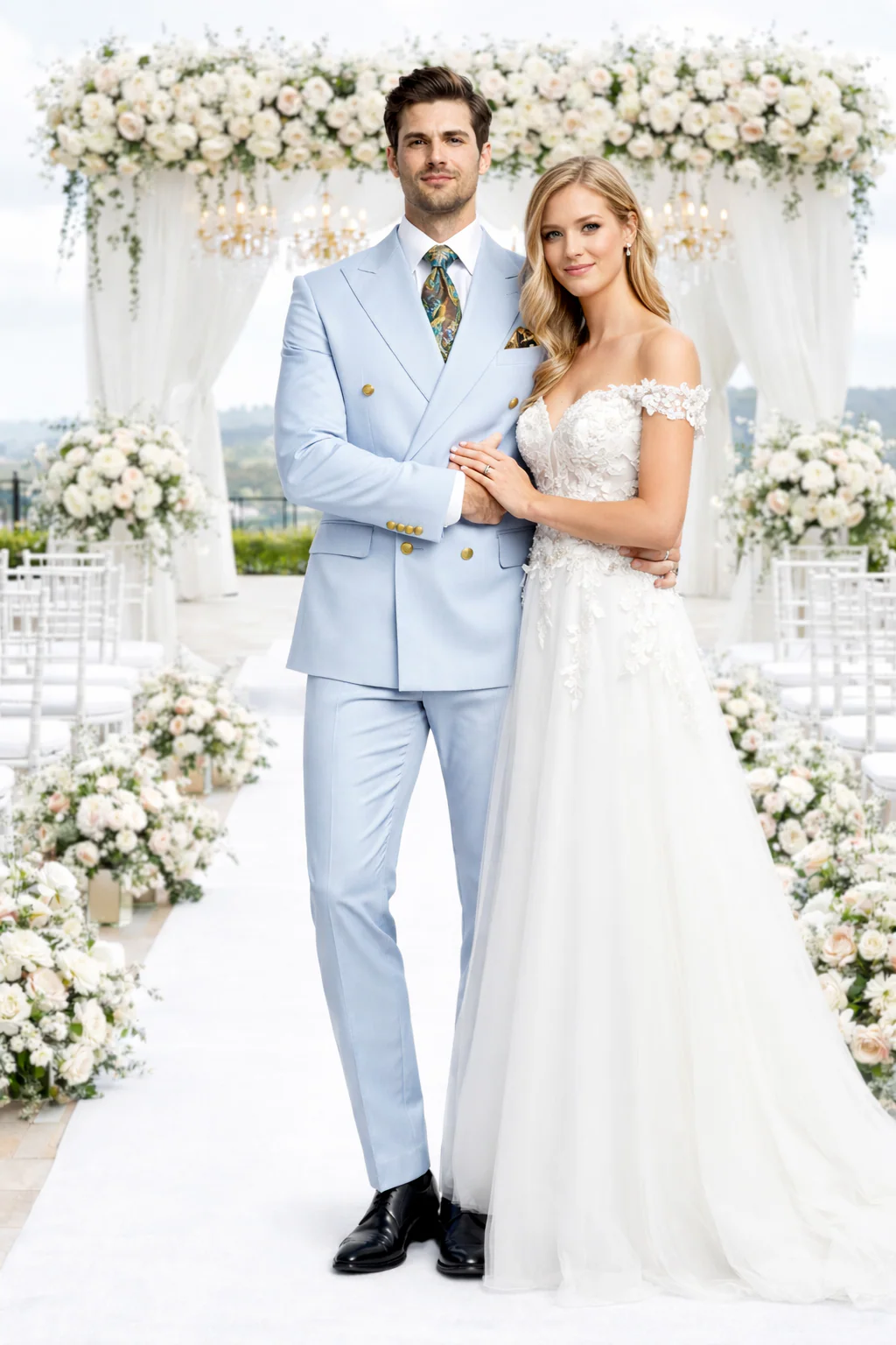 Rossiman Mens Light Blue Slim Fit Suit Elegant Double-Breasted Design - 36 Regular Jacket+30 Waist Adjustable 26to32)Height: 5'7"-6')(Neck: 14.5-16:S)