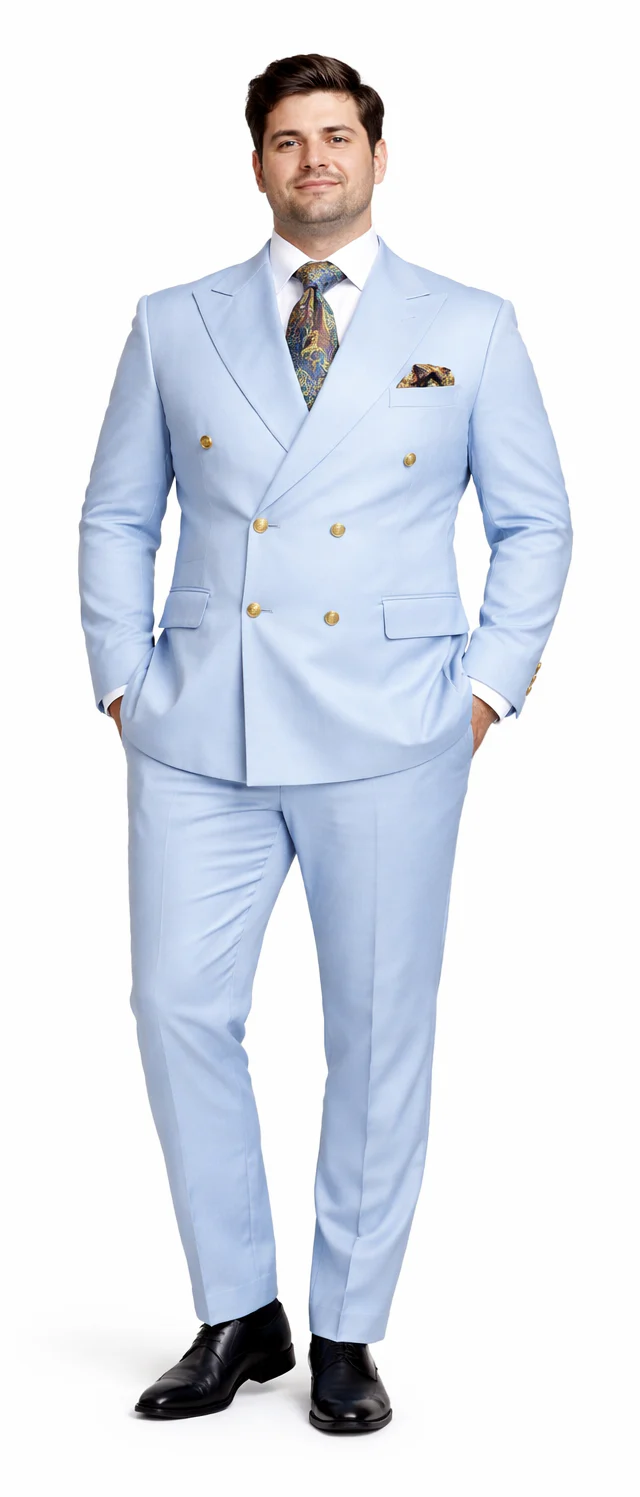 Rossiman Mens Light Blue Slim Fit Suit Elegant Double-Breasted Design - 36 Regular Jacket+30 Waist Adjustable 26to32)Height: 5'7"-6')(Neck: 14.5-16:S)