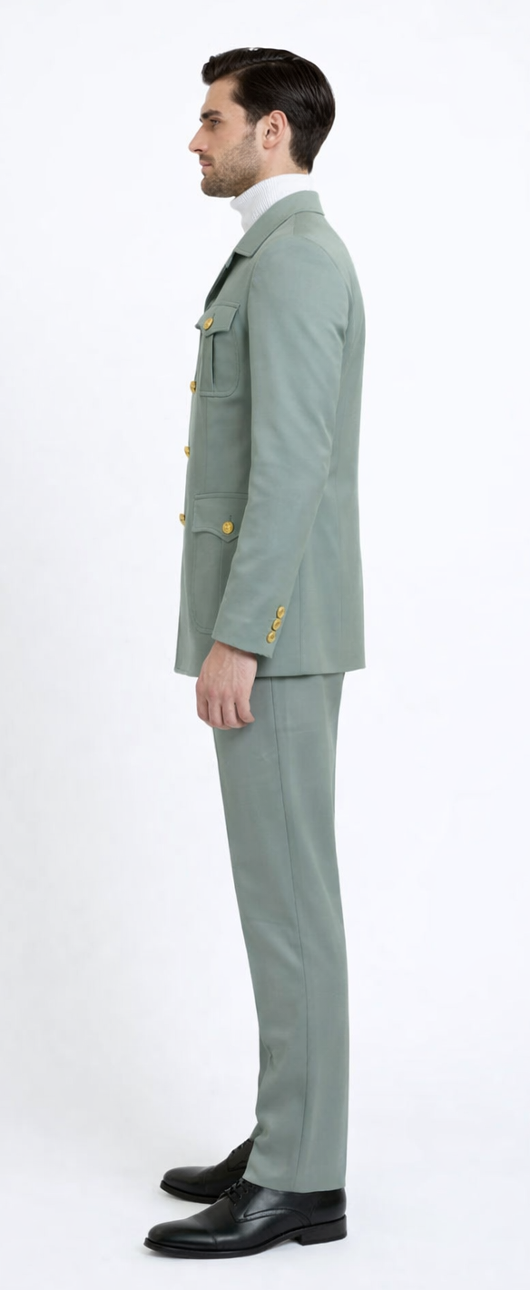 Seersucker Suit Peak Lapel Suit in Color "Mint Green " - Summer Fabric Tone on Tone Shadow Stripe By Rossiman