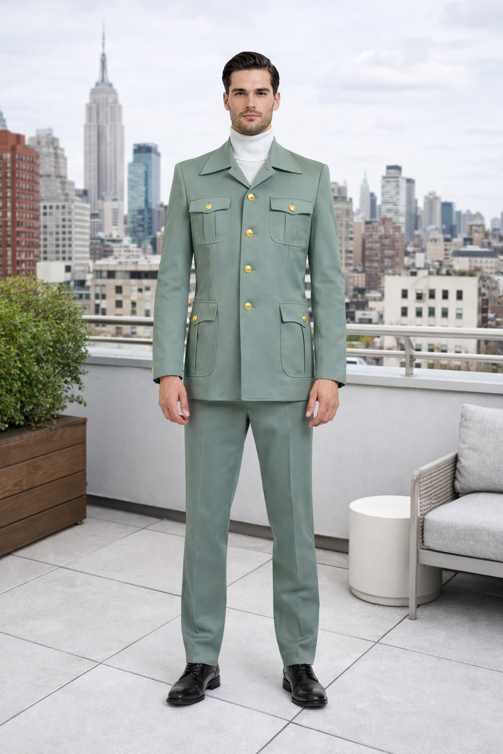 Seersucker Suit Peak Lapel Suit in Color "Mint Green " - Summer Fabric Tone on Tone Shadow Stripe By Rossiman - 34 Short or Extra Small