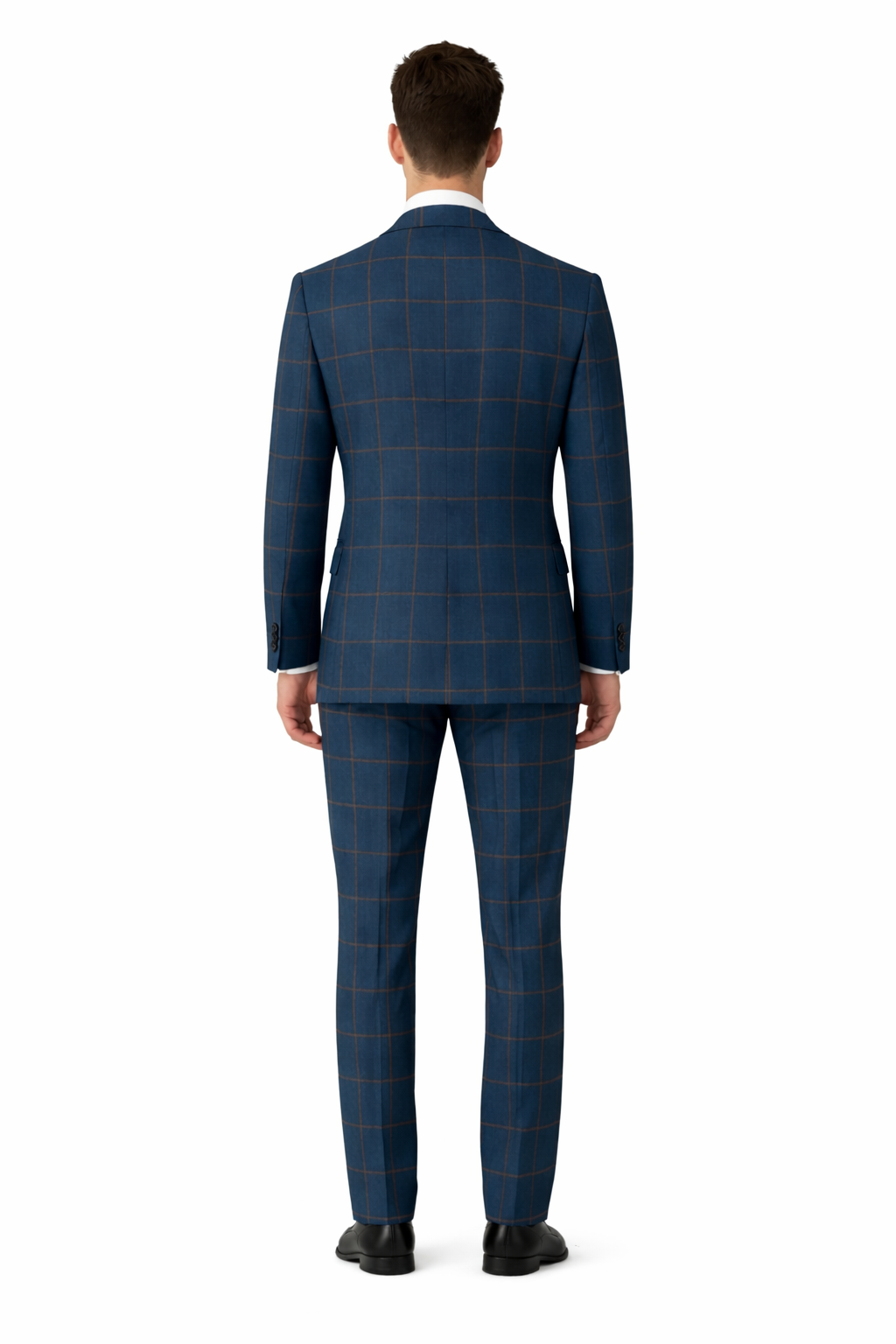Rossiman Mens Navy & Gray Plaid Suit Classic Windowpane Double-Breasted Design-New Designer Collection - 38 Short Jacket+32 Waist Adjustable 28to34)(Height: 5 4 to5 7 )(Neck  15-16.5)S-M)