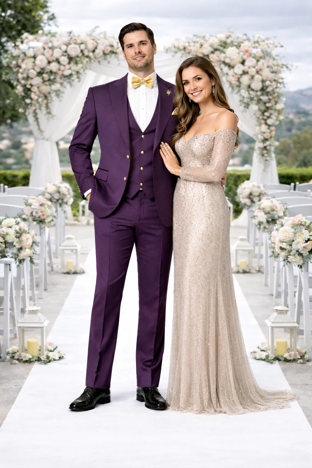 Rossiman Mens Plum Purple Suit - Gold Buttoned Double-Breasted Elegance - 38 Short Jacket+32 Waist Adjustable 28to34)(Height: 5’4”to5’7”)(Neck 15-16.5)S-M)