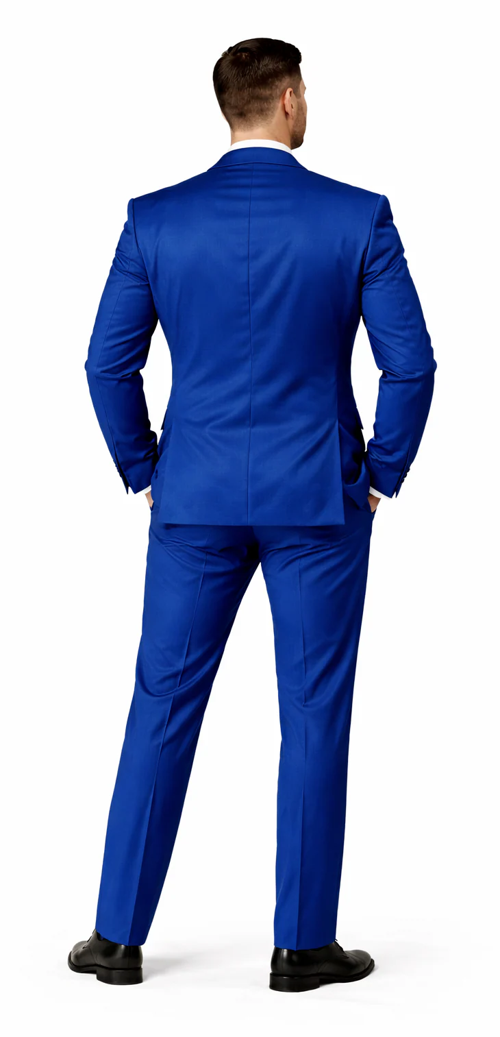 Rossiman Menâ€™s Royal Blue Glossy Sateen Suit â€“ Bold & Refined Look - 38 Short Jacket+32 Waist Adjustable 28to34)(Height: 5’4”to5’7”)(Neck 15-16.5)S-M)