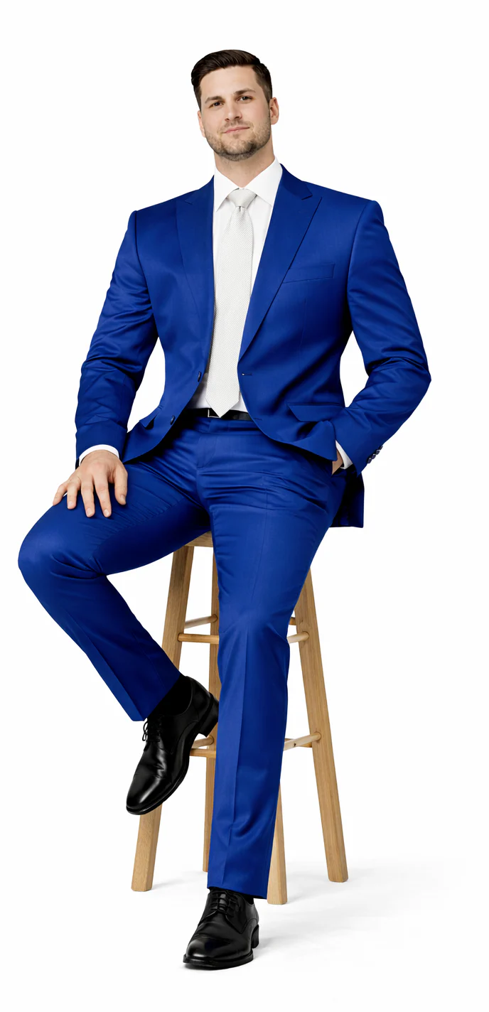 Rossiman Menâ€™s Royal Blue Glossy Sateen Suit â€“ Bold & Refined Look - 38 Short Jacket+32 Waist Adjustable 28to34)(Height: 5’4”to5’7”)(Neck 15-16.5)S-M)
