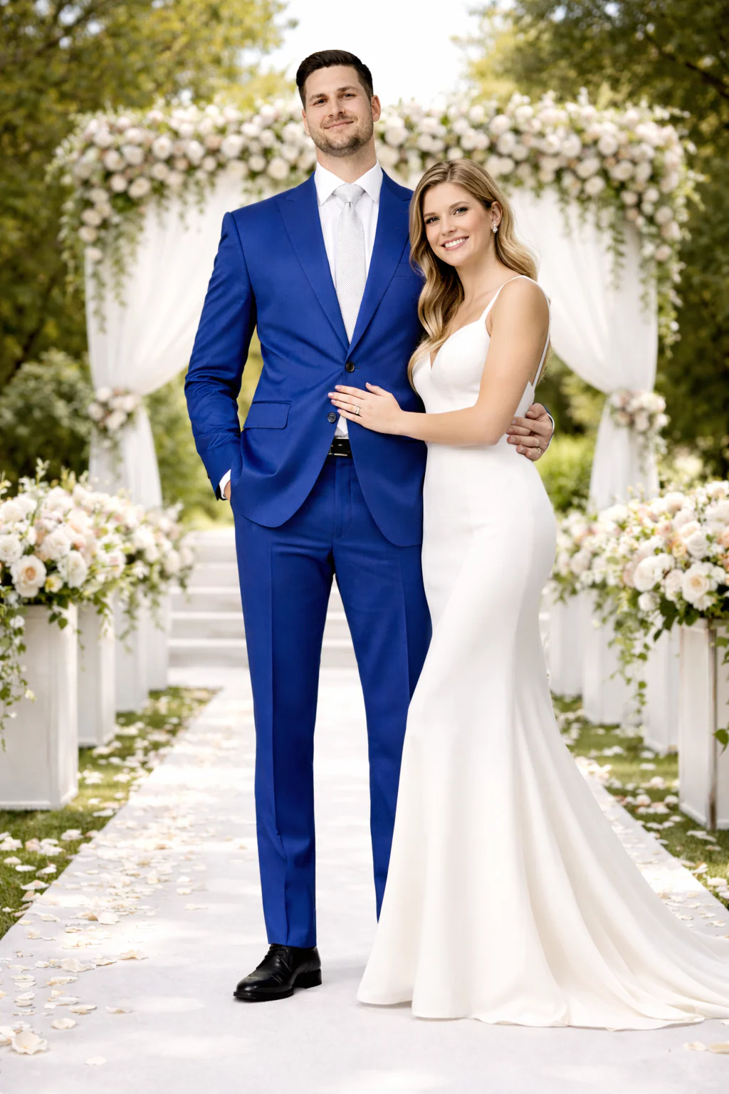 Rossiman Menâ€™s Royal Blue Glossy Sateen Suit â€“ Bold & Refined Look - 38 Short Jacket+32 Waist Adjustable 28to34)(Height: 5’4”to5’7”)(Neck 15-16.5)S-M)