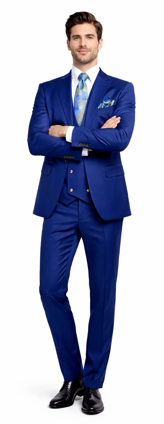 Rossiman Mens Royal Blue Slim Fit Suit Sophisticated Double-Breasted Design
