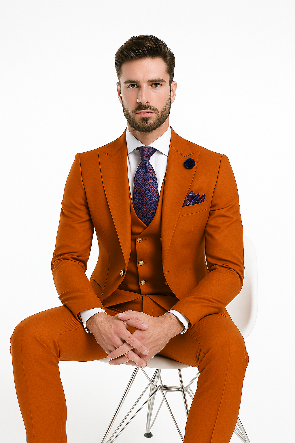 Rossiman Men's Rust Slim Fit Suit 3-Piece Set with Double-Breasted Vest & Flat Front Pants - New Arrival - 36 Regular Jacket+30 Waist Adjustable 26to32)Height: 5'7"-6')(Neck: 14.5-16:S)