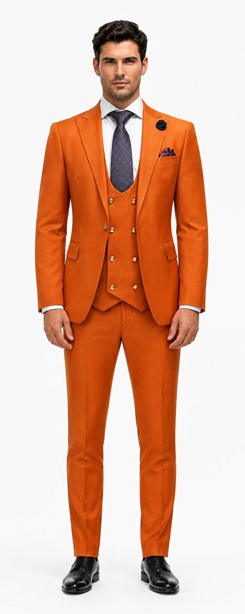 Rossiman Men's Rust Slim Fit Suit 3-Piece Set with Double-Breasted Vest & Flat Front Pants - New Arrival
