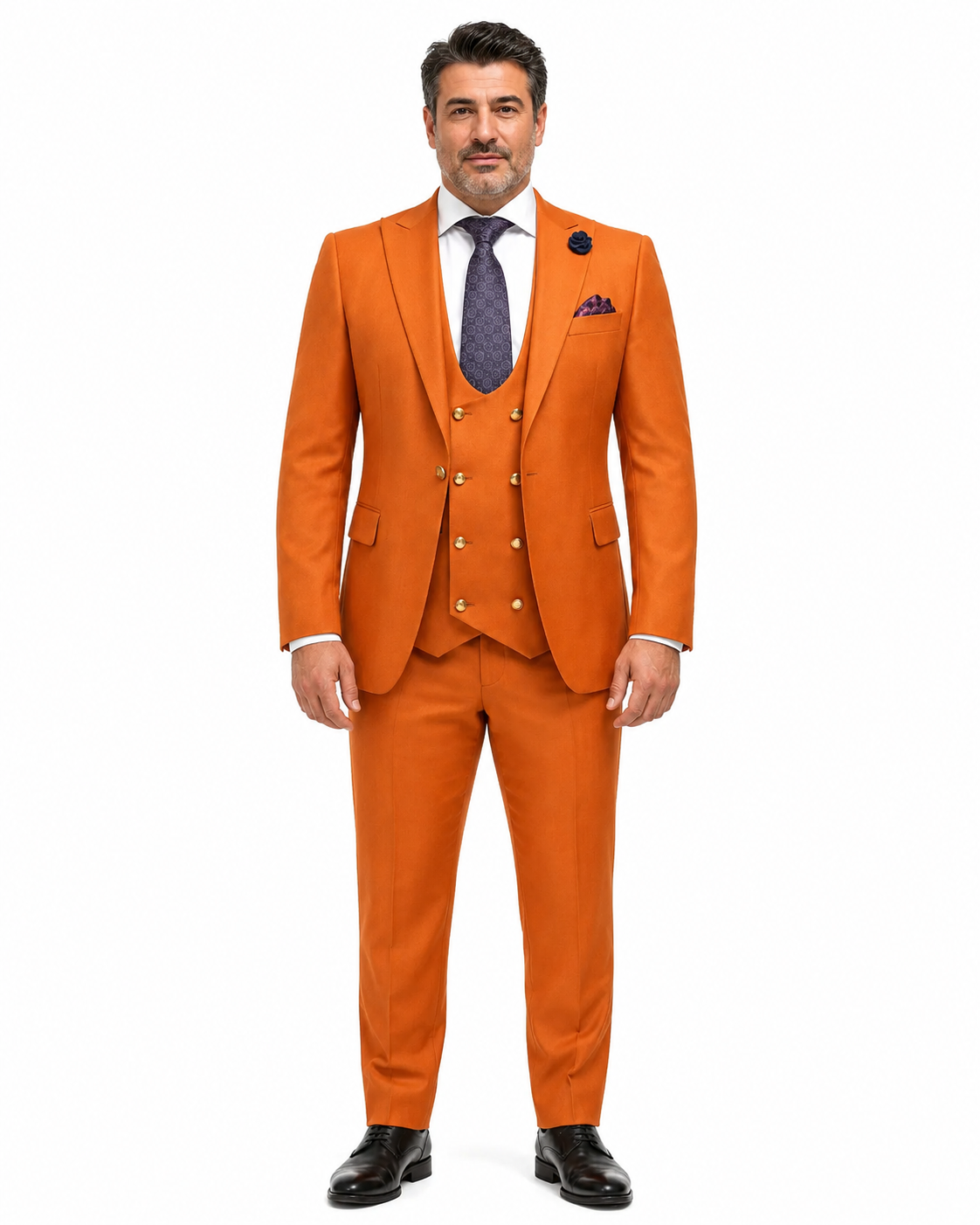 Rossiman Men's Rust Slim Fit Suit 3-Piece Set with Double-Breasted Vest & Flat Front Pants - New Arrival