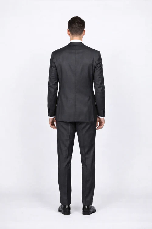 Rossiman Men's Slim Fit Gray Wool Suit 1-Button Peak Lapel Jacket & Tapered Low-Rise Pants