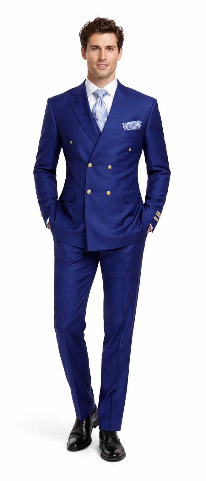 Rossiman Men's Slim Fit Royal Blue Suit â€“ Double-Breasted Elegance