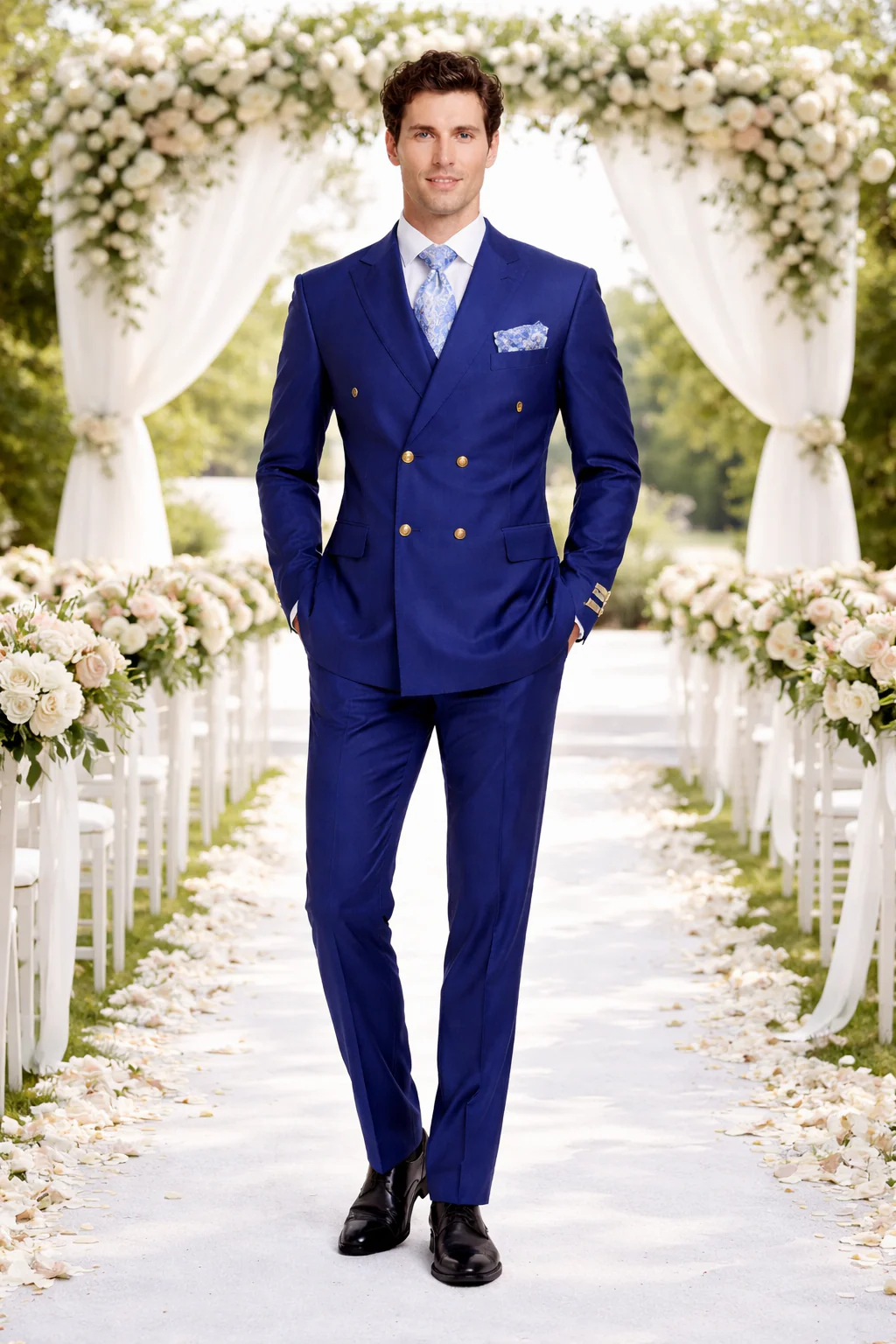 Rossiman Men's Slim Fit Royal Blue Suit Double-Breasted Elegance
