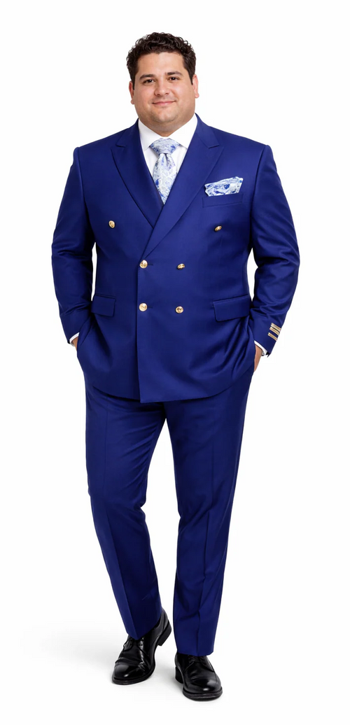 Rossiman Men's Slim Fit Royal Blue Suit Double-Breasted Elegance