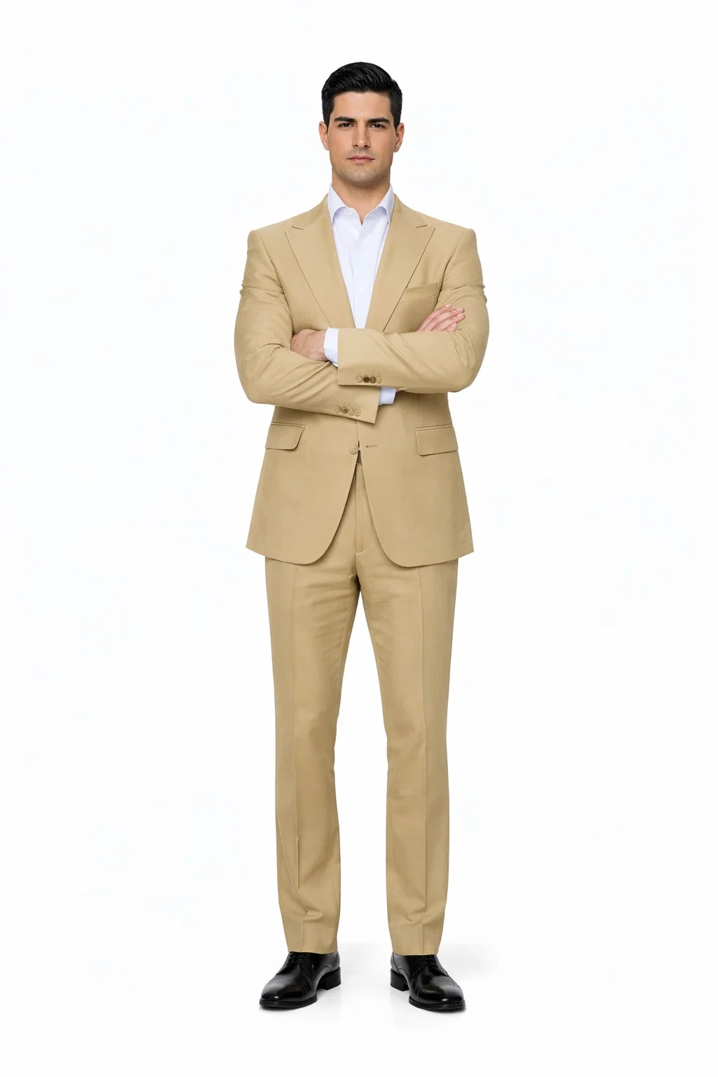 Seersucker Suit Peak Lapel Suit in Color "Tan" - Summer Fabric Tone on Tone Shadow Stripe By Rossiman
