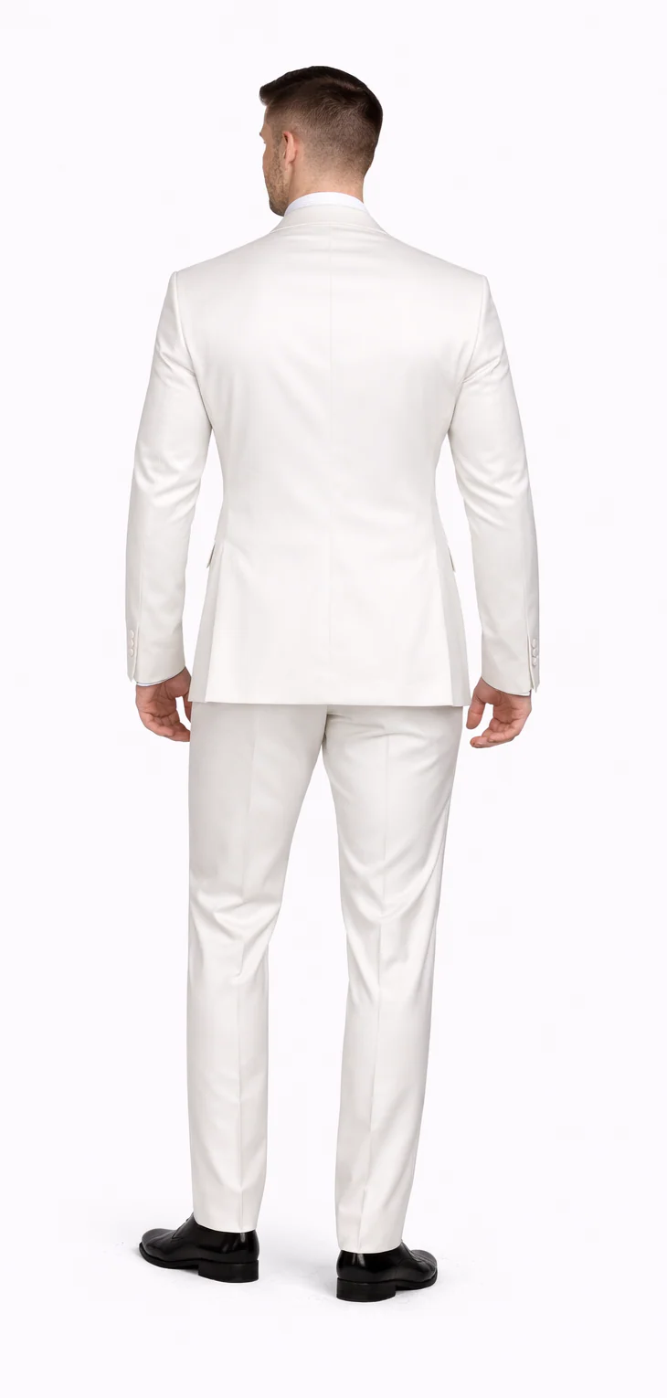 Rossiman White Sateen Suit for Men â€“ High-Shine Formal Elegance - 38 Short Jacket+32 Waist Adjustable 28to34)(Height: 5’4”to5’7”)(Neck 15-16.5)S-M)