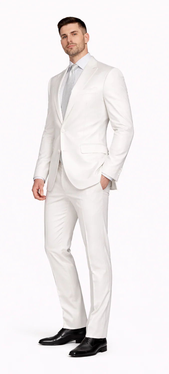 Rossiman White Sateen Suit for Men â€“ High-Shine Formal Elegance - 38 Short Jacket+32 Waist Adjustable 28to34)(Height: 5’4”to5’7”)(Neck 15-16.5)S-M)