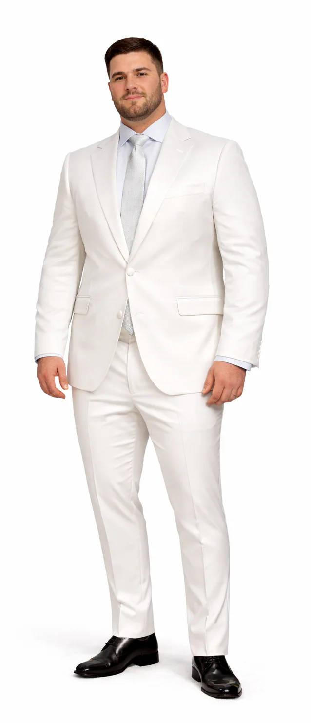 Rossiman White Sateen Suit for Men â€“ High-Shine Formal Elegance - 38 Short Jacket+32 Waist Adjustable 28to34)(Height: 5’4”to5’7”)(Neck 15-16.5)S-M)