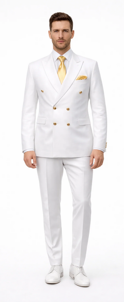 Rossiman Men's White Slim Fit Suit Double-Breasted 3-Piece Formal Ensemble