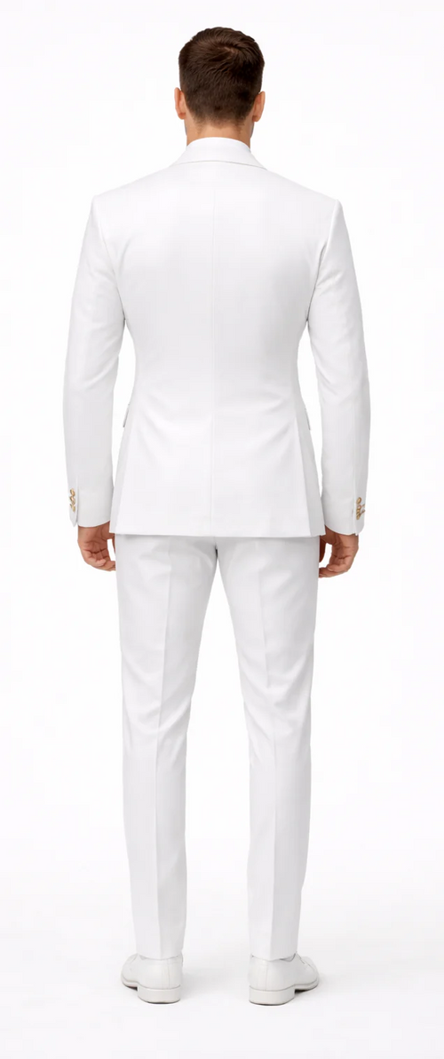 Rossiman Men's White Slim Fit Suit Double-Breasted 3-Piece Formal Ensemble